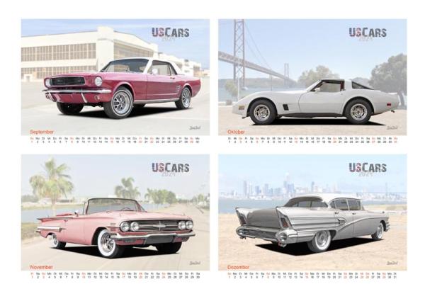 A2 Wandkalender 2024 mit Motiven von US-Cars